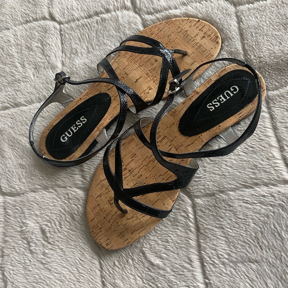 Guess black sandals with cork bottom